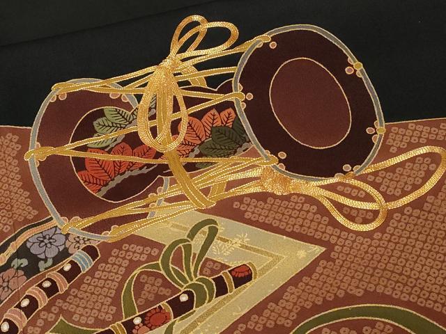 平和屋着物■豪華黒留袖 駒刺繍 楽器花文 金彩 伊勢丹扱い 正絹 逸品 CABE3293ev