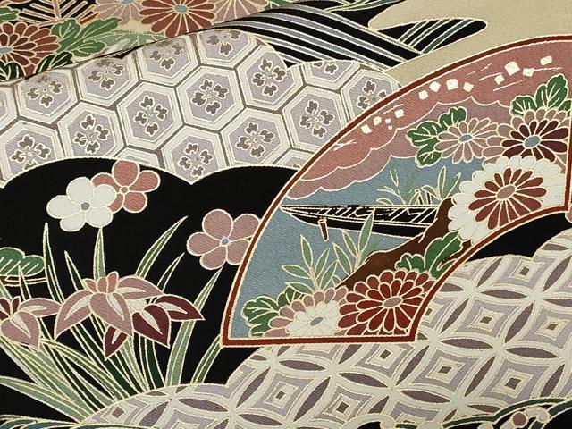 平和屋着物■豪華黒留袖 地紙鳳凰吉祥花文 金彩 正絹 逸品 CABE3299ev