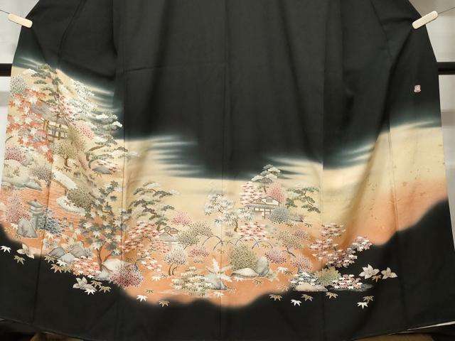 平和屋着物■豪華黒留袖 作家物 駒刺繍 御所解文 暈し染め 金通し地 正絹 逸品 CABE3301ev