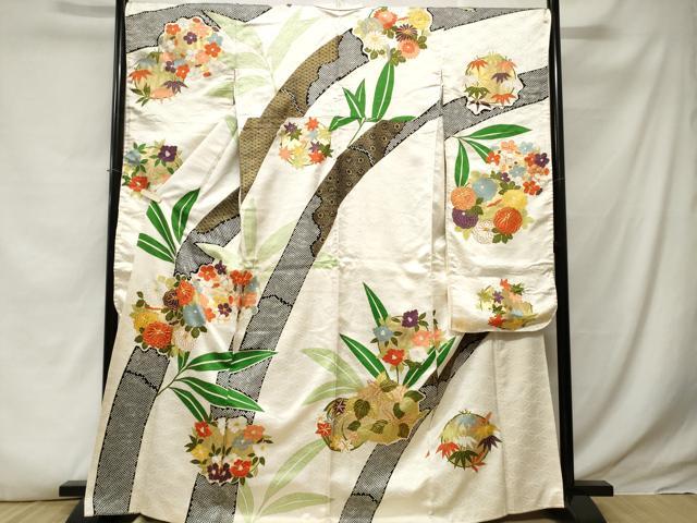 平和屋着物■豪華振袖 駒刺繍 笹竹花丸文 金彩 正絹 逸品 CABE3344ev