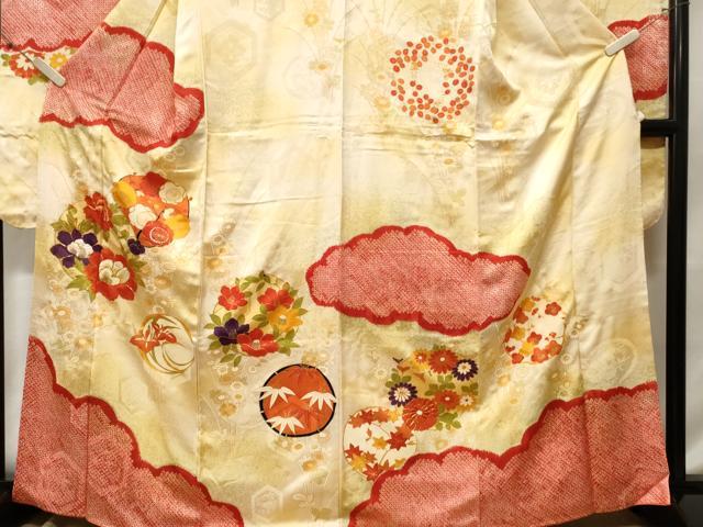 平和屋着物■豪華振袖 駒刺繍 雲取り草花丸文 暈し染め 金彩 正絹 逸品 CABE3509ev