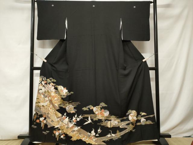 平和屋着物■豪華黒留袖 駒刺繍 雪輪飛鶴松竹梅 金銀彩 正絹 逸品 CABE3542ev