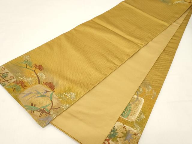 平和屋着物●太鼓柄袋帯 総刺繍 草花文 金通し地 正絹 逸品 CABE3607dy