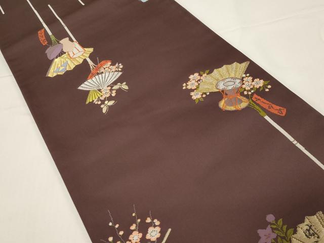平和屋着物●世界的人形師 辻村寿三郎 ジュサブロー 六通柄袋帯 扇面鼓花文 金銀糸 正絹 逸品 CABE3609dy