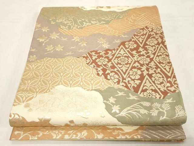 平和屋着物●西陣 川島織物 六通柄 本袋帯 切嵌花鳥文 金糸 正絹 逸品 未使用 CABE3618dy