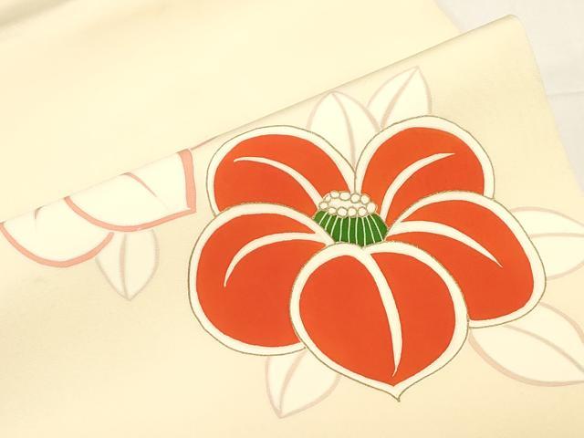 平和屋着物●塩瀬 九寸名古屋帯 草花文 金彩 正絹 逸品 CABE3639dy