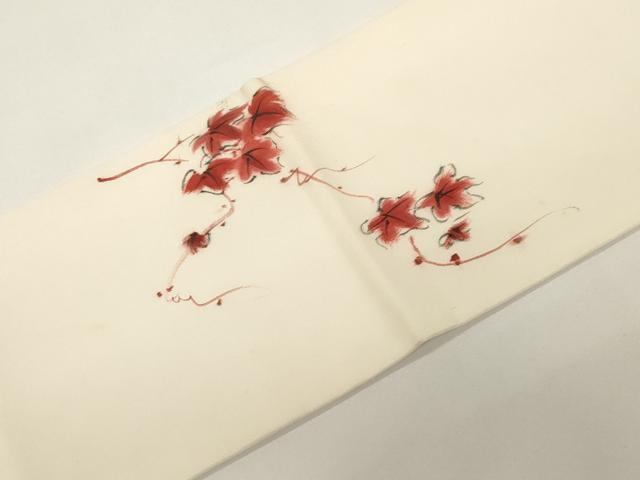 平和屋着物●塩瀬 九寸名古屋帯 作家物 手描き 草花文 正絹 逸品 CABE3669dy
