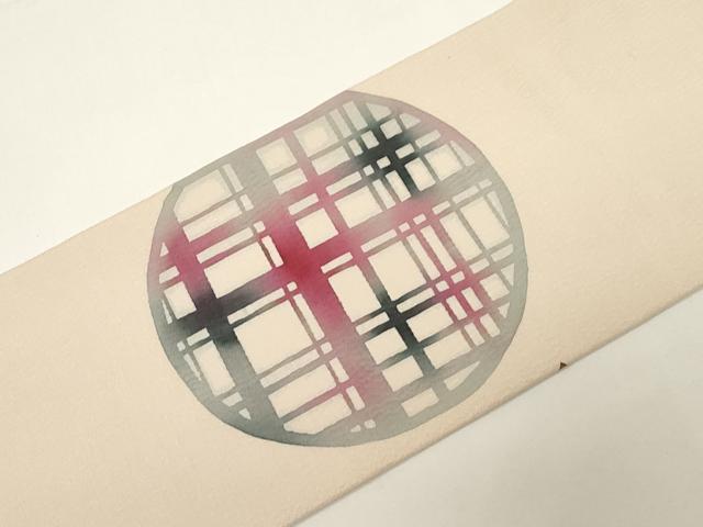 平和屋着物●九寸名古屋帯 型染め 雪輪麻の葉文 正絹 逸品 CABE3673dy