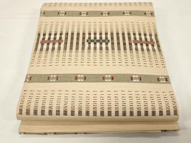 平和屋着物●八寸名古屋帯 紬地 花織 格子柄 正絹 逸品 CABE3679dy