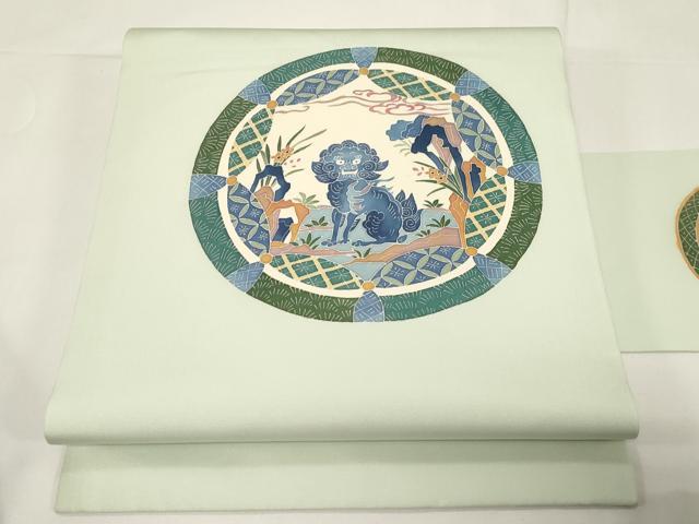 平和屋着物●本加賀友禅作家 押田正義 塩瀬 九寸名古屋帯 唐獅子花丸文 正絹 逸品 CABE3682dy