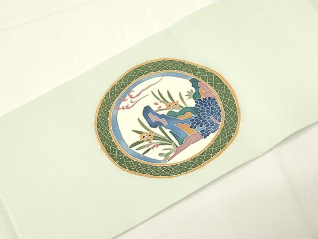 平和屋着物●本加賀友禅作家 押田正義 塩瀬 九寸名古屋帯 唐獅子花丸文 正絹 逸品 CABE3682dy