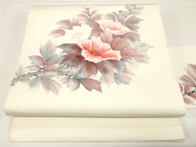 平和屋着物●内山晴祥 手描き 塩瀬 九寸名古屋帯 草花文 金彩 正絹 逸品 CABE3701dy
