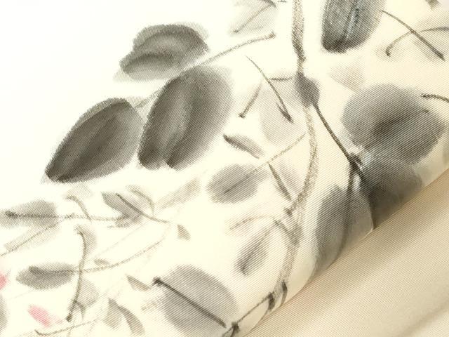 平和屋着物●塩瀬 九寸開き名古屋帯 作家物 手描き 草花文 正絹 逸品 CABE3711dy