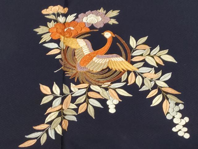 平和屋着物■色留訪問着 総刺繍 駒刺繍 尾長鳥花丸文 正絹 逸品 CABE3800dy