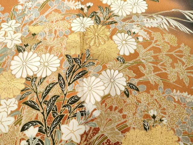 平和屋着物■豪華黒留袖 刺繍 草花文 暈し染め 金彩 正絹 逸品 CABE3864dy