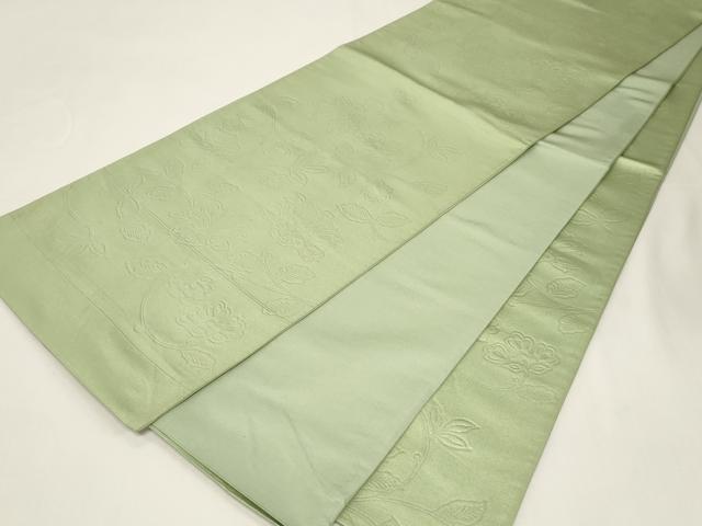 平和屋着物◎全通柄袋帯 更紗文 若葉色 正絹 逸品 CABE3916dy