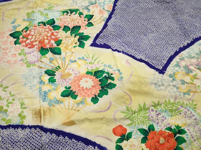 平和屋着物■訪問着 駒刺繍 絞り 扇面花文 正絹 逸品 CABE4040ou