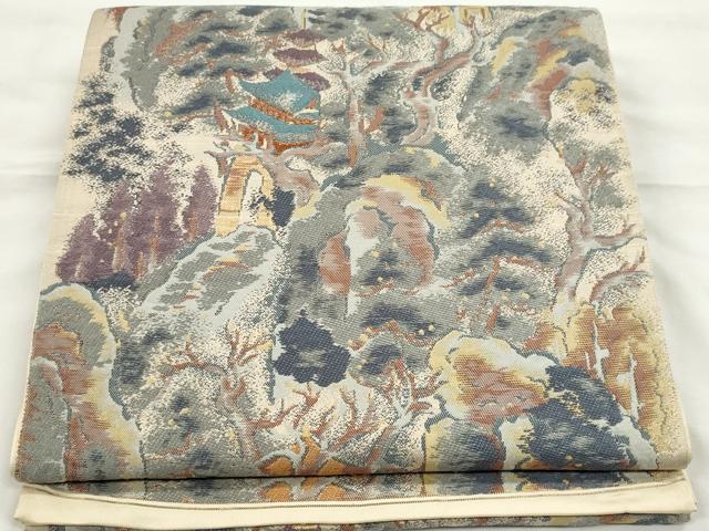 平和屋着物◎六通柄袋帯 唐織 風景文 金糸 正絹 逸品 CABE4316ou