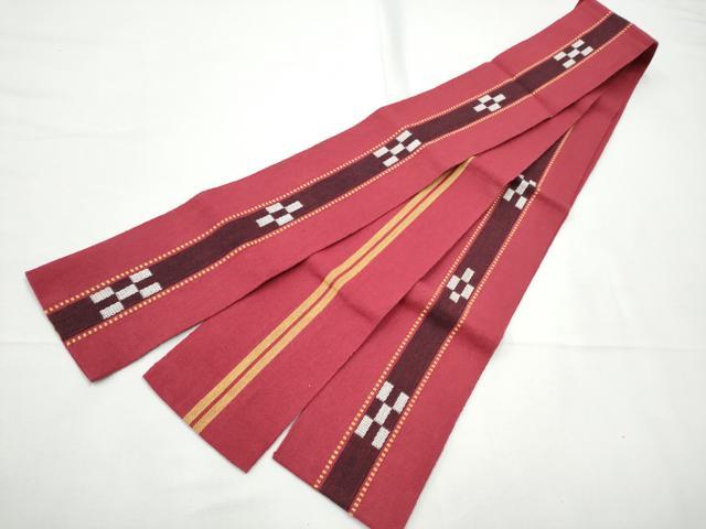 平和屋着物●男性 沖縄県伝統工芸品 八重山ミンサー 手織り 角帯 幾何学文様 綿 逸品 CABE4419hy