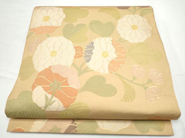 平和屋着物●織物一筋名門 織悦 全通柄 本袋帯 枝菊文 金糸 正絹 逸品 CABE4430hy