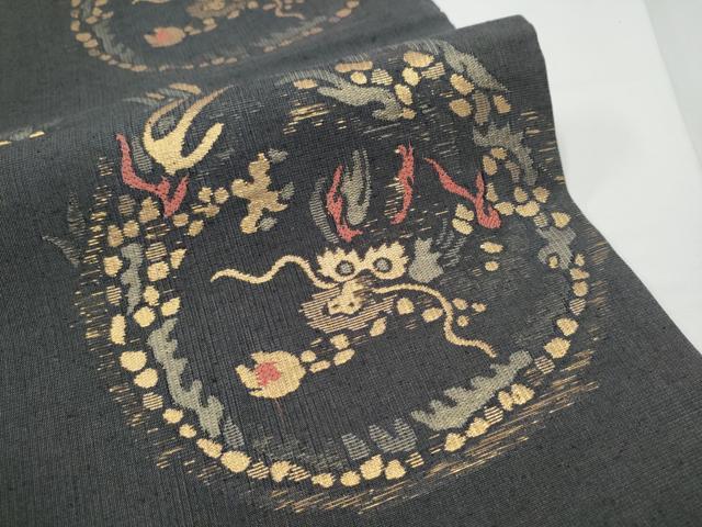 平和屋着物●六通柄袋帯 紬地 龍 金糸 工芸染織小いけ扱い 正絹 逸品 CABE4431hy