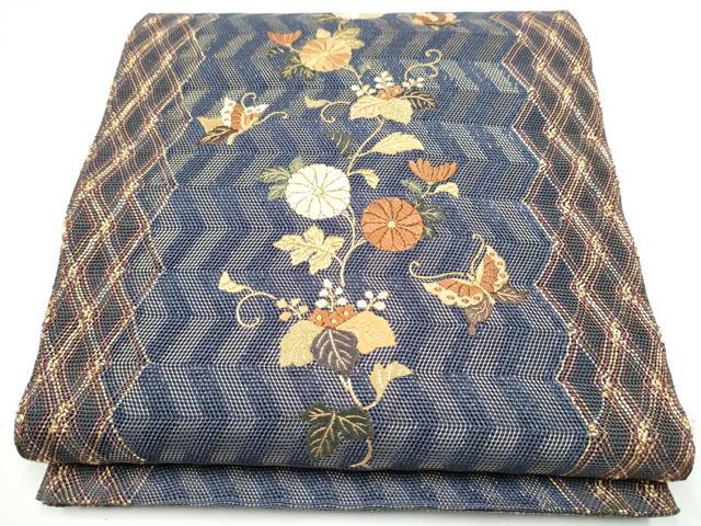 平和屋着物●ひなや工房 くむ・あむ・おる 伊豆蔵明彦 太鼓柄袋帯 総刺繍 花蝶文 金糸 正絹 逸品 CABE4434hy