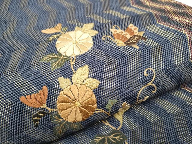 平和屋着物●ひなや工房 くむ・あむ・おる 伊豆蔵明彦 太鼓柄袋帯 総刺繍 花蝶文 金糸 正絹 逸品 CABE4434hy