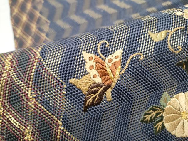 平和屋着物●ひなや工房 くむ・あむ・おる 伊豆蔵明彦 太鼓柄袋帯 総刺繍 花蝶文 金糸 正絹 逸品 CABE4434hy