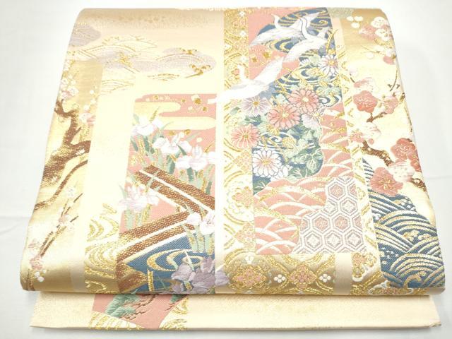 平和屋着物●六通柄袋帯 唐織 琳派短冊絵巻文 金糸 正絹 逸品 CABE4438hy