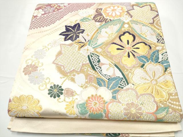 平和屋着物●西陣 六通柄袋帯 唐織 七宝花文 金糸 証紙付き 上代32万 正絹 逸品 CABE4439hy