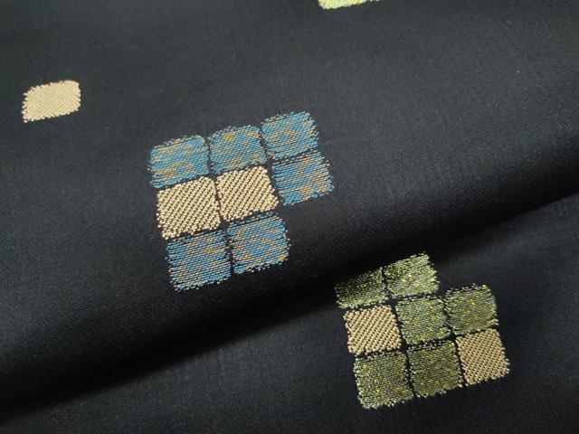 平和屋着物●西陣 岡文織物謹製 九寸名古屋帯 市松文様 黒地 金糸 証紙付き 正絹 逸品 CABE4525hy