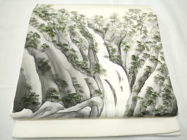 平和屋着物●塩瀬 九寸開き名古屋帯 作家物 手描き 樹林文 正絹 逸品 CABE4527hy
