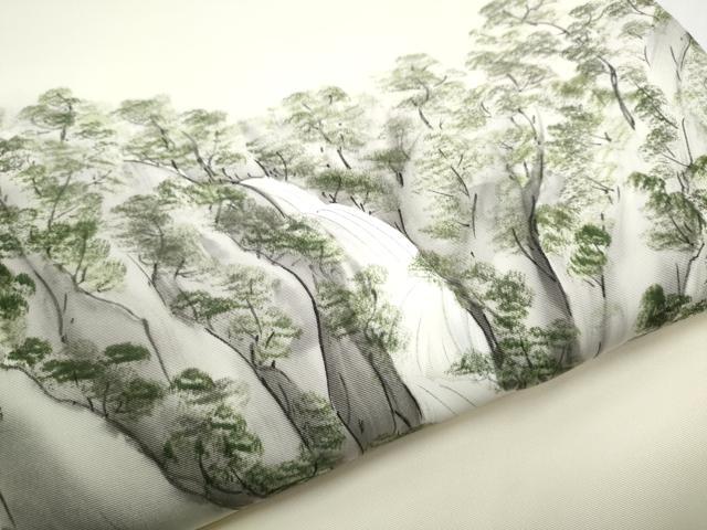 平和屋着物●塩瀬 九寸開き名古屋帯 作家物 手描き 樹林文 正絹 逸品 CABE4527hy