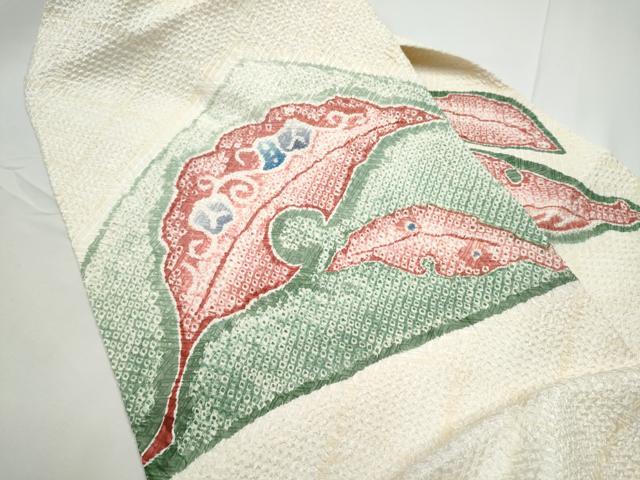 平和屋着物●名門 藤娘きぬたや・総絞り 九寸名古屋帯 舞葉文 正絹 逸品 CABE4530hy