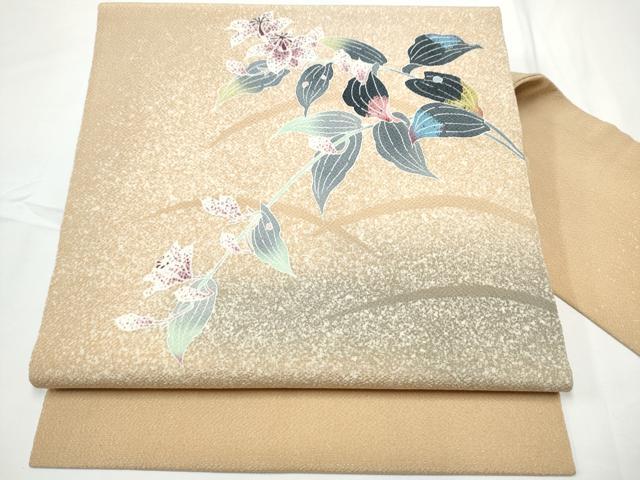 平和屋着物●九寸名古屋帯 友禅 枝花文 鬼しぼ縮緬 正絹 逸品 CABE4536hy
