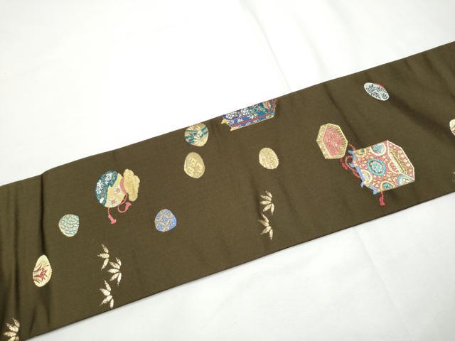 平和屋着物●九寸名古屋帯 唐織 貝桶草花文 金糸 正絹 逸品 CABE4539hy