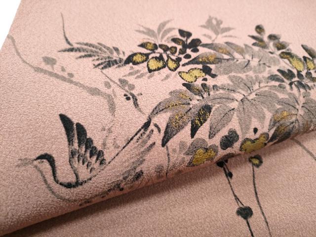 平和屋着物●京友禅作家 山科春宣 九寸名古屋帯 手描き 飛鶴蔦の葉文 金彩 鬼しぼ縮緬 正絹 逸品 CABE4548hy