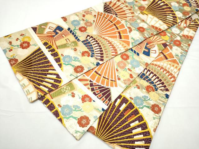 平和屋着物●アンティーク 大正ロマン 丸帯 唐織 桧扇花文 金糸 正絹 逸品 CABE4557hy