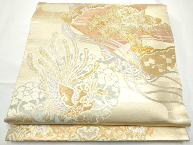 平和屋着物●西陣 川島織物 六通柄 本袋帯 桧扇鳳凰花唐草文 金銀糸 正絹 逸品 CABE4571hy