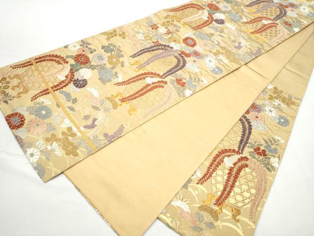 平和屋着物●六通柄袋帯 唐織 花籠文 金糸 正絹 逸品 CABE4585hy