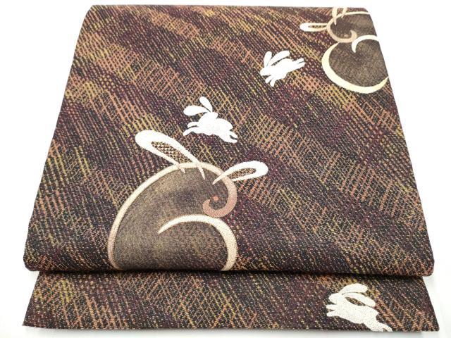 平和屋着物●中国三大刺繍　相良刺繍　両面　太鼓柄袋帯　兎　金通し地　正絹　逸品　CABE4616hy 平和屋着物○中国三大刺繍 相良刺繍 両面 太鼓柄袋帯 兎 金