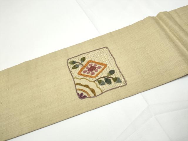 平和屋着物●中国三大刺繍 スワトウ相良刺繍 総刺繍 九寸名古屋帯 紬地 色紙吉祥花文 正絹 逸品 CABE4651hy