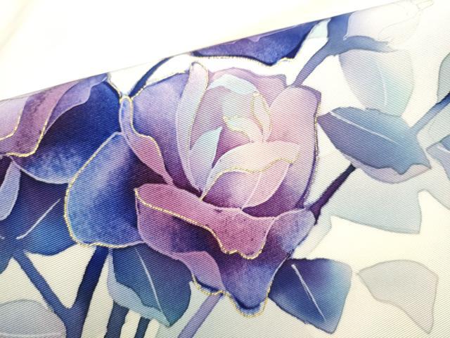平和屋着物●塩瀬 九寸名古屋帯 作家物 ろうけつ染 薔薇 金彩 正絹 逸品 CABE4653hy