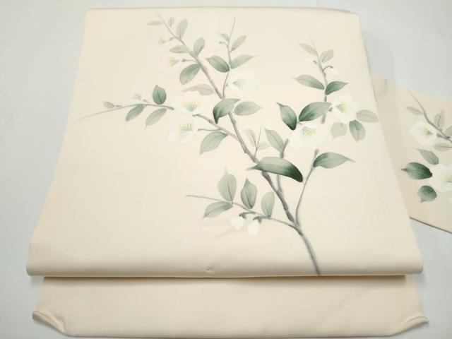 平和屋着物●塩瀬 九寸名古屋帯 手描き 枝桜文 正絹 逸品 CABE4659hy