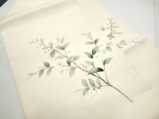平和屋着物●塩瀬 九寸名古屋帯 手描き 枝桜文 正絹 逸品 CABE4659hy