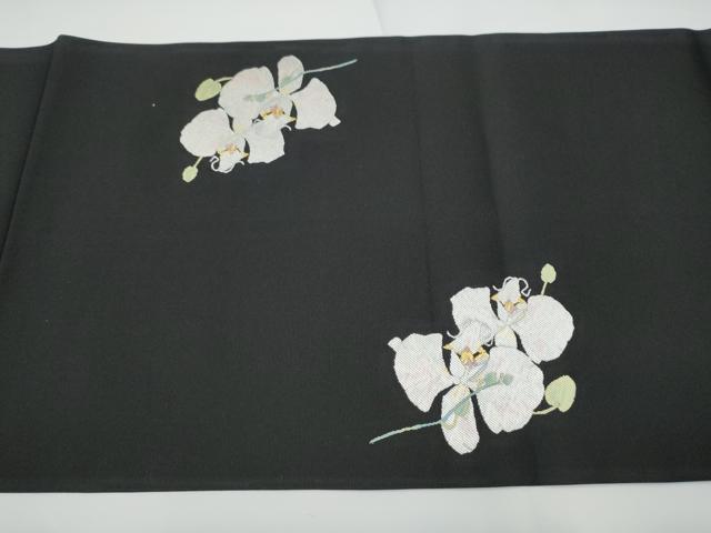 平和屋着物●西陣 とみや織物謹製 とみや帯 九寸開き名古屋帯 胡蝶蘭 黒地 金糸 正絹 逸品 CABE4668hy