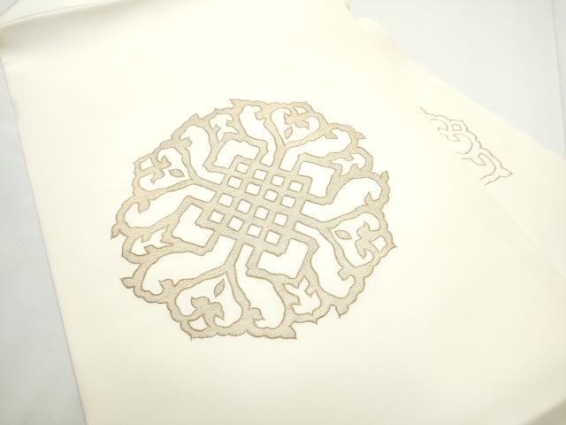 平和屋着物●塩瀬 九寸名古屋帯 竹屋町刺繍 幾何学花文 金彩 正絹 逸品 CABE4670hy