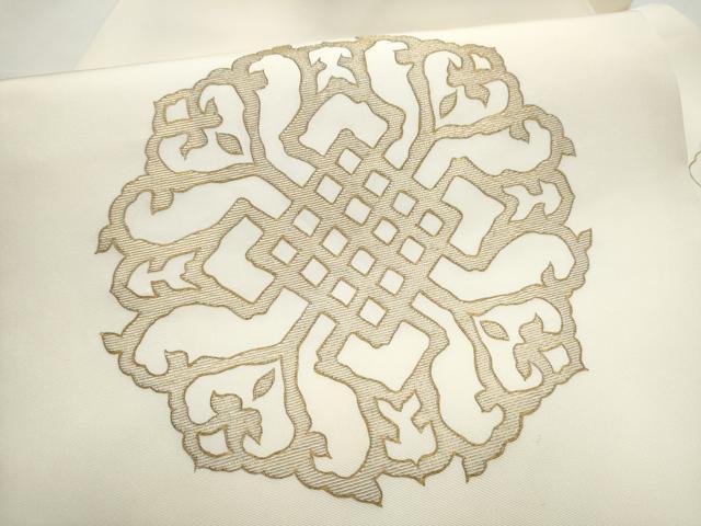 平和屋着物●塩瀬 九寸名古屋帯 竹屋町刺繍 幾何学花文 金彩 正絹 逸品 CABE4670hy