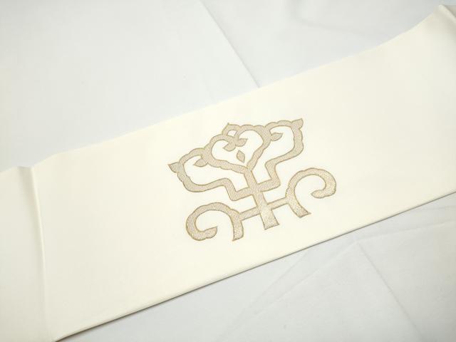 平和屋着物●塩瀬 九寸名古屋帯 竹屋町刺繍 幾何学花文 金彩 正絹 逸品 CABE4670hy