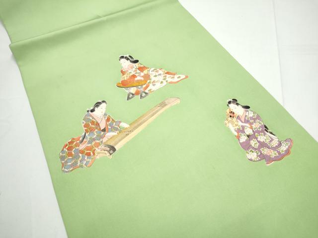 平和屋着物●銀座 志ま亀 塩瀬 九寸開き名古屋帯 手描き 楽器人物文 金彩 正絹 逸品 CABE4689hy